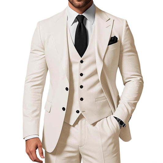 Men's Solid Color 2-piece Buckle Casual Jacket Vest Pants Set