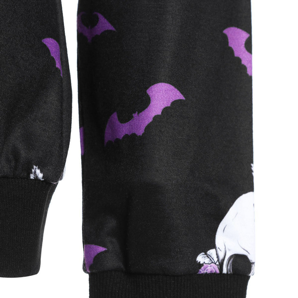 Jumper Women Tracksuits Sportswear2021 Winter New Fashion Halloween Crew Neck Long Sleeve Terror Bat Skull Print Sweatshirt