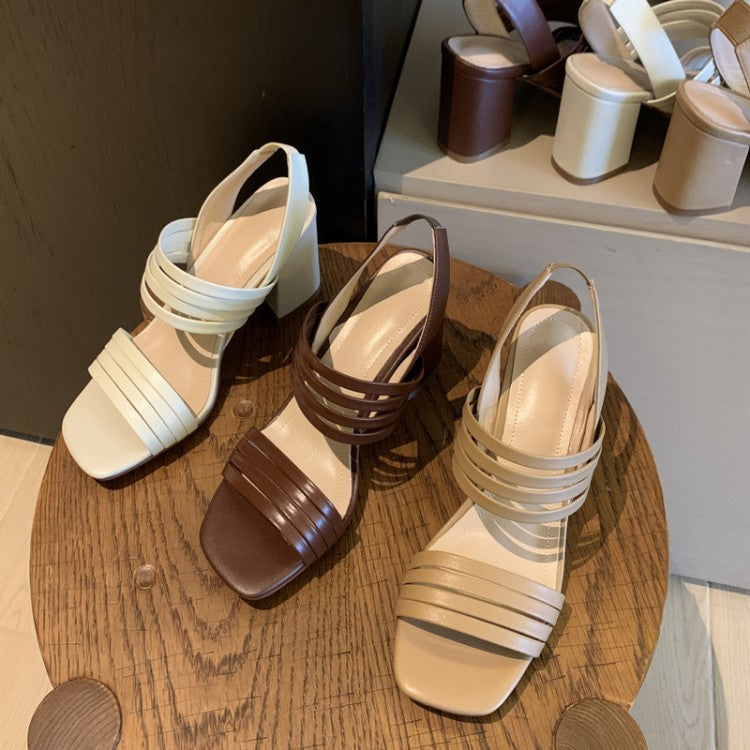 Simple Thick Heel Women Sandals With One Word