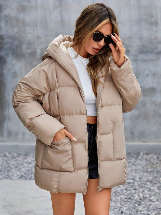 RueChic Zipper Closure Hooded Padded Jacket