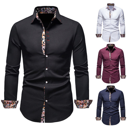 Men's Long-sleeved Shirt Lapel Slim-fit Assorted Colors
