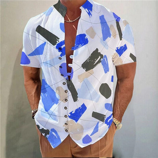 Geometric 3D Printed Short Sleeve Youth Casual Floral Shirt