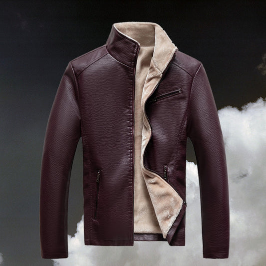 Men's Leather Jacket Warm Motorcycle Clothing