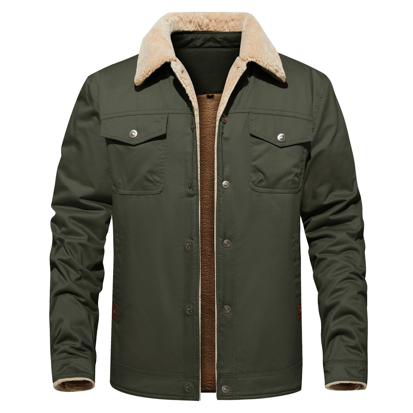 Men's Winter Jacket Lined Sherpa Jacket Warm Trucker Coat Multi Pocket