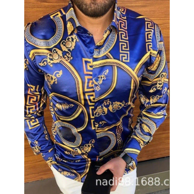 European And American Men's Long-sleeved Shirt Casual Printing