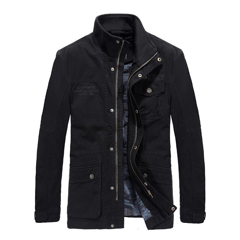 Men's Mid-length Loose Cotton Washed Long-sleeved Jacket