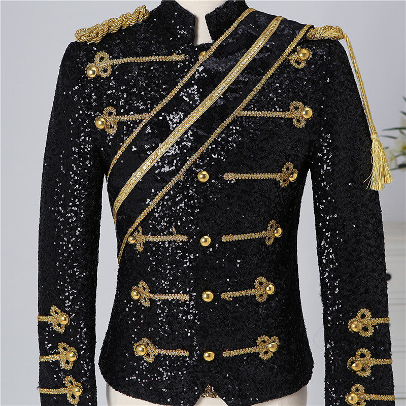 New Men's Banquet Guest Band Rock Singer Costume Stand Collar Sequined Costume