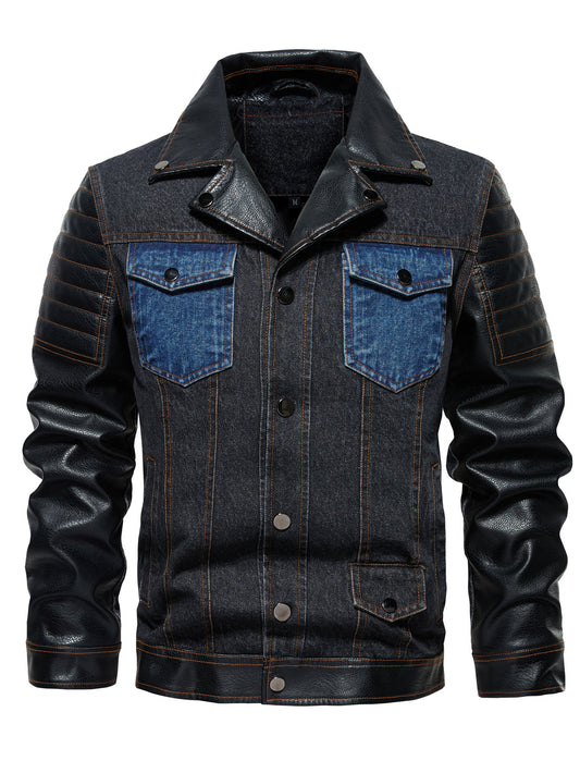Men's Denim Jacket - Patchwork Trendy Style, Autumn Outerwear
