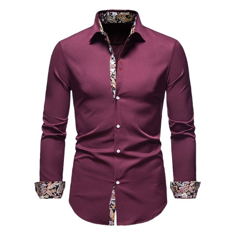 Men's Long-sleeved Shirt Lapel Slim-fit Assorted Colors