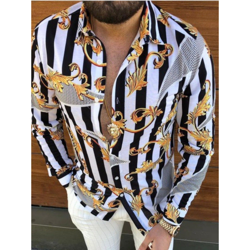 European And American Men's Long-sleeved Shirt Casual Printing