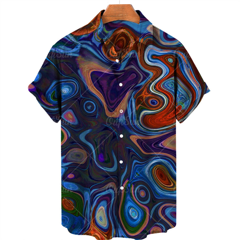 Lapel Hawaiian Shirt Plus Size Men's Digital Printing Men's Short Sleeve