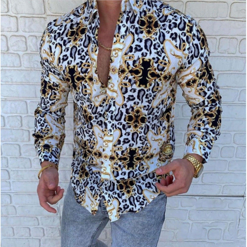 European And American Men's Long-sleeved Shirt Casual Printing