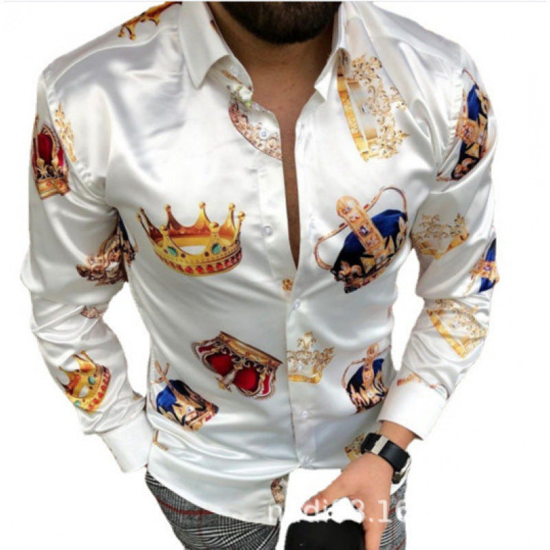 European And American Men's Long-sleeved Shirt Casual Printing