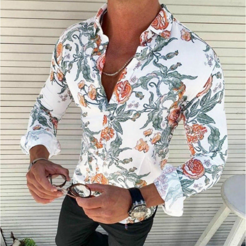 European And American Men's Long-sleeved Shirt Casual Printing