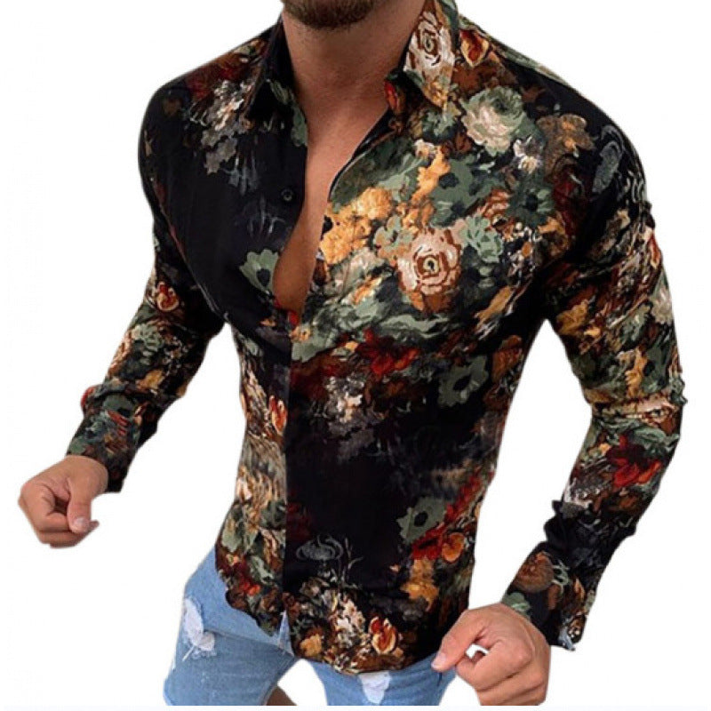European And American Men's Long-sleeved Shirt Casual Printing