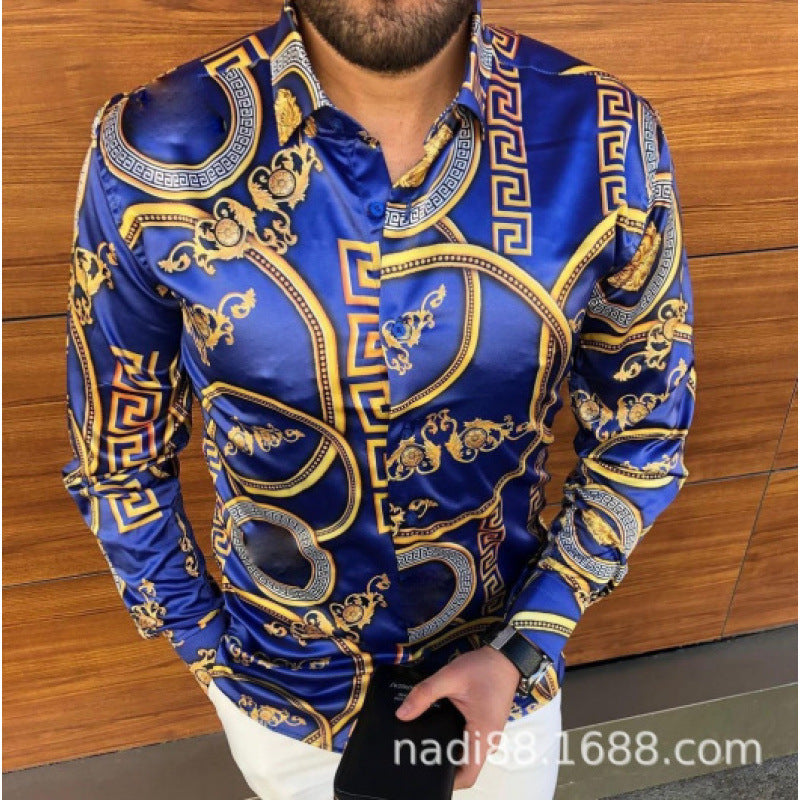 European And American Men's Long-sleeved Shirt Casual Printing