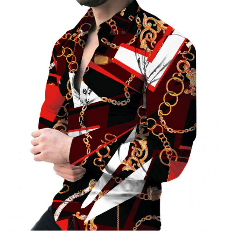 European And American Men's Long-sleeved Shirt Casual Printing