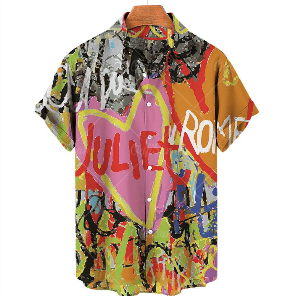 Lapel Hawaiian Shirt Plus Size Men's Digital Printing Men's Short Sleeve