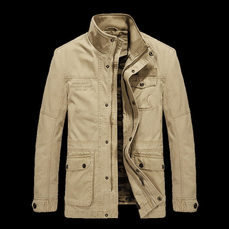 Men's Mid-length Loose Cotton Washed Long-sleeved Jacket