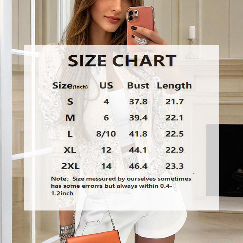 Women's Round Neck Zip-Up Long Sleeve Bling Bling Jacket - Sparkly Sequined Casual Top, Spring&Fall Shiny Outerwear