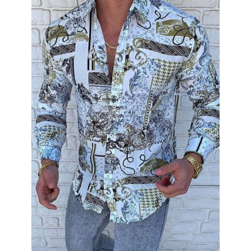 European And American Men's Long-sleeved Shirt Casual Printing