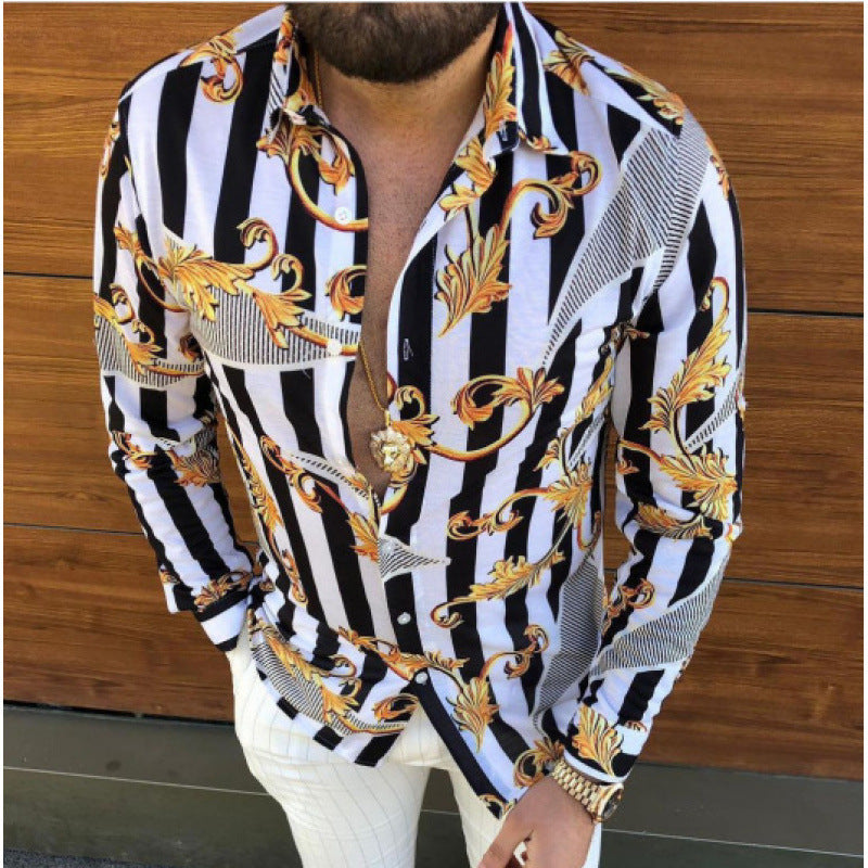 European And American Men's Long-sleeved Shirt Casual Printing