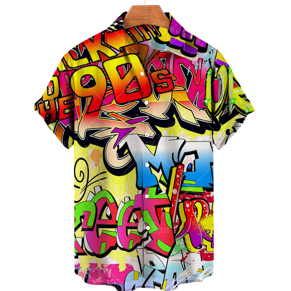 Lapel Hawaiian Shirt Plus Size Men's Digital Printing Men's Short Sleeve