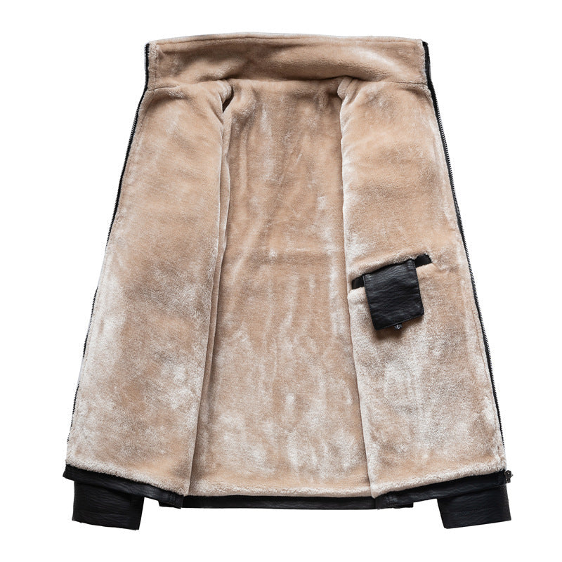 Men's Leather Jacket Warm Motorcycle Clothing