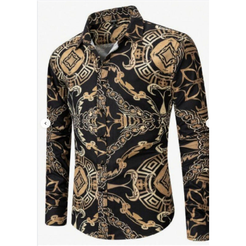 European And American Men's Long-sleeved Shirt Casual Printing