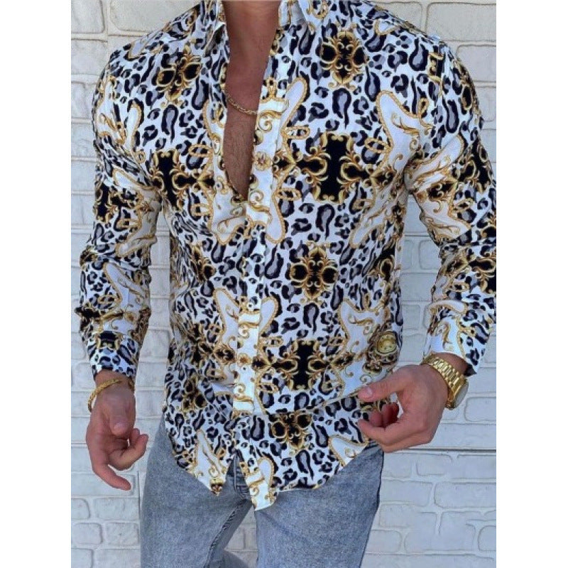 European And American Men's Long-sleeved Shirt Casual Printing