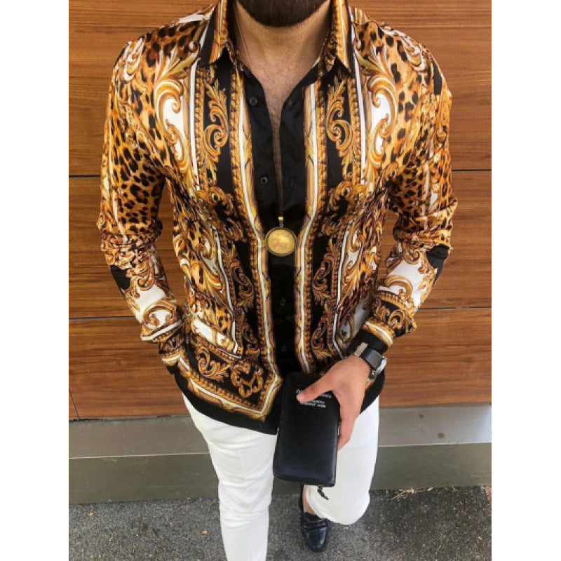 European And American Men's Long-sleeved Shirt Casual Printing