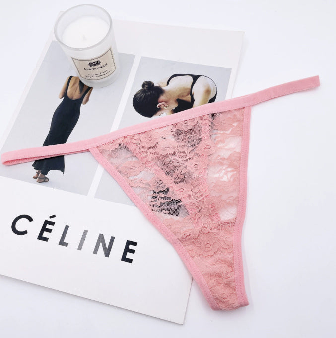 Rhinestone Lettered Lace Low-rise European And American Thong