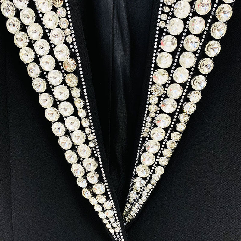 Socialite Temperament Exquisite Rhinestone Beaded One Button Slim Suit Jacket